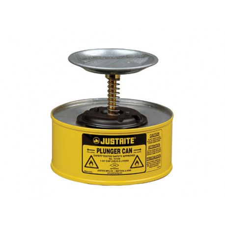 1 Litre Plunger Can for dispensing flammable liquids - Yellow - Justrite 10018
